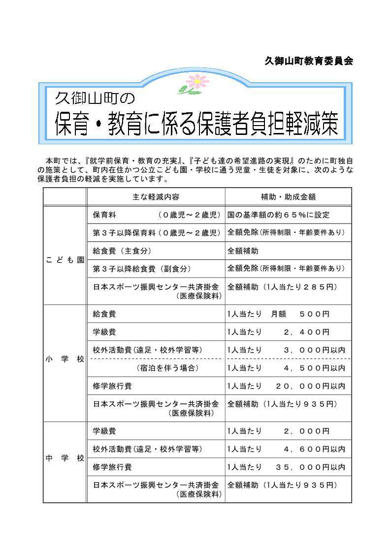 保育・教育に係る保護者負担軽減策のチラシ